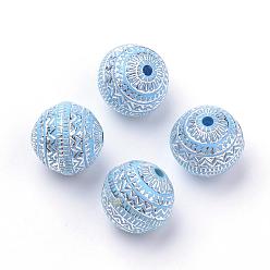 Cornflower Blue Plating Acrylic Beads, Silver Metal Enlaced, Round, Cornflower Blue, 11.5x11mm, Hole: 1.5mm, about 630pcs/500g