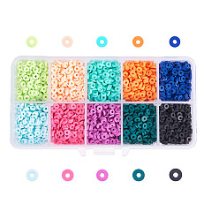 Mixed Color Handmade Polymer Clay Beads, Heishi Beads, Disc/Flat Round, Mixed Color, 4x0.5~1mm, Hole: 1.5mm, about 4800~6700pcs/box