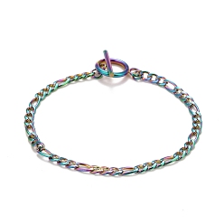 Rainbow Color Ионное покрытие (ip) цвета радуги 304 браслеты-цепочки из нержавеющей стали для женщин и мужчин, Фигаро браслеты-цепочки, 8 дюйм (20.3 см)