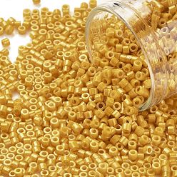 Verge D'or Perles de rocaille cylindriques, lustre de couleurs opaques, taille uniforme, verge d'or, 2x1.5mm, Trou: 0.8mm, environ 40000 pcs / sachet , environ 450 g /sachet 