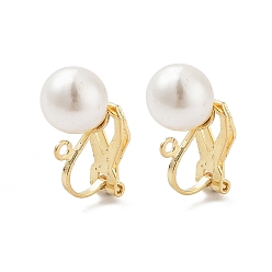 Golden 304 Stainless Steel Clip-on Earring Findings with Imitation Pearl Plastic Beaded, with Loops, Golden, 17x9x6mm