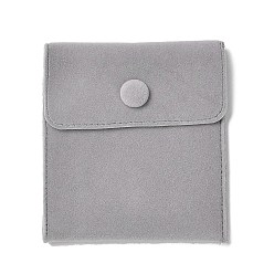 Light Grey Velvet Jewelry Storage Pouches, Rectangle Jewelry Bags with Snap Fastener, for Earrings, Rings Storage, Light Grey, 9.65x8.9cm