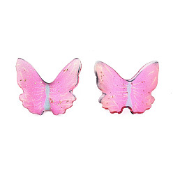 Hot Pink Transparent Epoxy Resin Cabochons, with Glitter Powder and Gold Foil, Butterfly, Hot Pink, 16x17.5~18.5x3.5~4.5mm