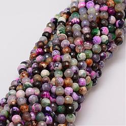 Coloré Brins de perles d'agate craquelée de feu naturel, teint, facette, ronde, colorées, 6mm, Trou: 1mm, Environ 56~58 pcs/chapelet, 14 pouce