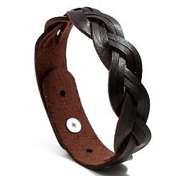 Coconut Brown Imitation Leather Braided Cord Bracelets, with Alloy Finding, Coconut Brown, 8-7/8 inch(22.5cm)