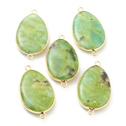 Australia Jade Natural Chrysoprase Link Connectors, with Golden Brass Edges, Flat Oval, 39x21x6mm, Hole: 2mm