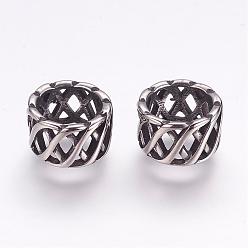 Antique Silver 304 Stainless Steel Beads, Column, Hollow, Antique Silver, 11.5x7mm, Hole: 8mm