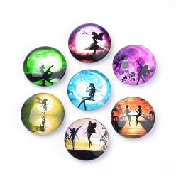 Mixed Color Fridge Magnets Glass Decorations, Flat Round with Fairy Pattern, Mixed Color, 30x11mm