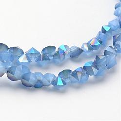 Cornflower Blue Electroplate Glass Bead Strands, Imitation Jade, Half Rainbow Plated, Faceted, Diamond, Cornflower Blue, 4x4mm, Hole: 1mm, about 143pcs/strand, 11.8 inch