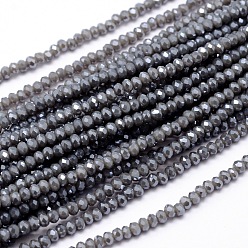 Gray Faceted Rondelle Full Rainbow Plated Electroplate Glass Beads Strands, Gray, 2.8~3x2mm, Hole: 0.8mm, about 200pcs/strand, 15.1 inch