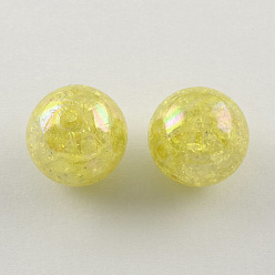 Champagne Yellow AB Color Transparent Crackle Round Acrylic Beads, Champagne Yellow, 20mm, Hole: 2.5mm, about 108pcs/500g