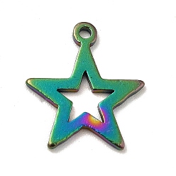Rainbow Color Ion Plating(IP) 201 Stainless Steel Pendants, Star Charms, Rainbow Color, 13.5x12x1mm, Hole: 1mm
