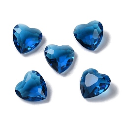 Royal Blue Transparent Glass Rhinestone Cabochons, Faceted, Heart, Pointed Back, Royal Blue, 12x12x5.5mm