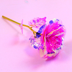 Magenta Plastic Rose with Metal Rod Flower Branch, for Wedding Gift Valentine's Day Present, Magenta, 250x85mm