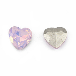 Light Rose K9 Glass Rhinestone Cabochons, Pointed Back & Back Plated, Faceted, Heart, Light Rose, 10x10x5mm