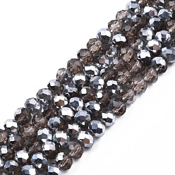 Bronze Plaquent verre transparent perles brins, demi-argenté, facette, rondelle, tan, 4x3mm, Trou: 0.4mm, Environ 130 pcs/chapelet, 16.54 pouce (42 cm)