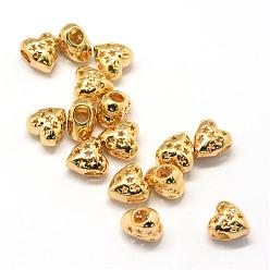 Golden Alloy European Beads, Large Hole Beads, Heart, Golden, 11x10.5x7.5mm, Hole: 4mm