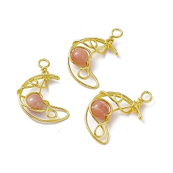 Sunstone Natural Sunstone Pendants, Moon Charms, with Rack Plating Golden Tone Brass Findings, Cadmium Free & Lead Free, 31.5~33x22x8.5mm, Hole: 2.5~3mm