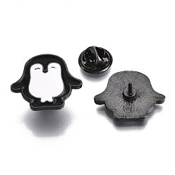 Черный Сплавочные брошки, эмалевый штифт, с латунными муфтами-бабочками, пингвин, металлический черный , чёрные, 19x23x2 мм, штифты : 1 мм
