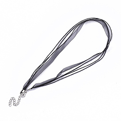 Black Waxed Cord and Organza Ribbon Necklace Making, with Iron Lobster Claw Clasps, Platinum, Black, 17.6 inch~17.8 inch(45~455cm), 7mm