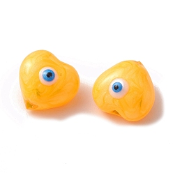 Naranja Oscura Perlas de vidrio, con esmalte, corazón con patrón de mal de ojo, naranja oscuro, 10.5x11x7 mm, agujero: 1 mm