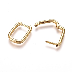 Real 18K Gold Plated Brass Huggie Hoop Earrings, Rectangle, Real 18k Gold Plated, 12 Gauge, 15.5x11.5x2mm, Pin: 1mm