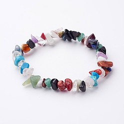 Mixed Stone Natural & Synthetic Mixed Gemstone Beaded Stretch Bracelets, Chip, Inner Diameter: 2 inch(5.1cm)