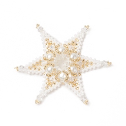 Blanco Cuentas de semillas de patrón de telar hecho a mano, con cuentas redondas de perlas de vidrio perlado pintado al horno, colgantes de estrellas, blanco, 64x64x6 mm
