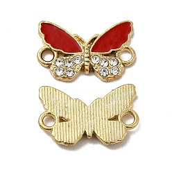 Light Gold Alloy Crystal Rhinestone Connector Charms, Butterfly Links with FireBrick Enamel, Light Gold, 11x17.5x2mm, Hole: 2mm