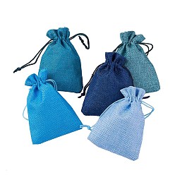 Blue 5 Colors Blue Burlap Packing Pouches, Drawstring Bags, Blue, 13.8~14x10cm, 25pcs/set