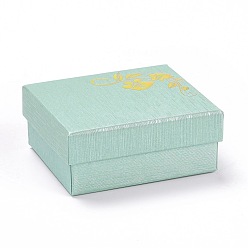 Turquoise Pâle Papier avec tapis éponge boîtes à colliers, rectangle avec motif de fleurs estampé d'or, turquoise pale, 8.7x7.7x3.65 cm, Diamètre intérieur: 8.05x7.05 cm, profondeur : 3.3cm
