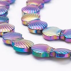 Multi-color Plated Electroplate Non-Magnetic Synthetic Hematite Beads Strands, Shell, Multi-color Plated, 10x10.5x4mm, Hole: 1mm, about 40pcs/strand, 15.7 inch(40cm)