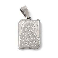 Stainless Steel Color Mother's Day Theme 304 Stainless Steel Pendants, Rectangle with Child & Mother Charms, Stainless Steel Color, 20x13x2mm, Hole: 6.5x3mm