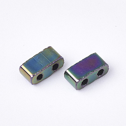 Rainbow Plated Electroplate Opaque Glass Seed Beads, 2-Hole, Rectangle, Rainbow Plated, 4.5~5.5x2x2~2.5mm, Hole: 0.5~0.8mm