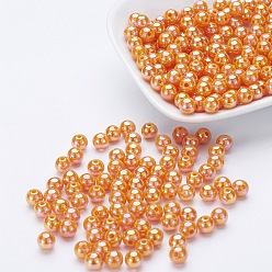 Orange Eco-Friendly Poly Styrene Acrylic Beads, AB Color Plated, Round, Orange, 8mm, Hole: 1mm, about 2000pcs/500g