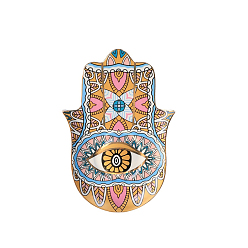 Goldenrod Porcelain Jewelry Plates, Hamsa Hand Shape Evil Eye Pattern Tray, Goldenrod, 160x115mm