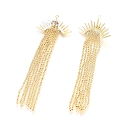 Real 18K Gold Plated Brass Micro Pave Cubic Zirconia Pendants, with Ball Chains Tassel, Long-Lasting Plated, Eye, Clear, Real 18K Gold Plated, 78x24.5x5.5mm, Hole: 1.4mm