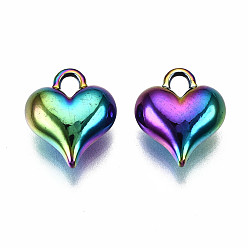 Rainbow Color Encantos de aleación de color arco iris, sin plomo y cadmio, corazón, 13x11x5 mm, agujero: 2.5x2 mm