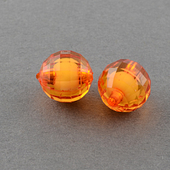 Orange Red Transparent Acrylic Beads, Bead in Bead, Faceted, Round, Orange Red, 10mm, Hole: 2mm, about 1040pcs/500g
