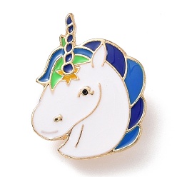 Blue Unicorn Enamel Pin, Light Gold Plated Alloy Badge for Backpack Clothes, Blue, 28x21.5x1.5mm