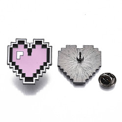 Pearl Pink Alloy Brooches, Enamel Pin, with Brass Butterfly Clutches, Heart, Gunmetal, Pearl Pink, 31x28x2mm, Pin: 1mm