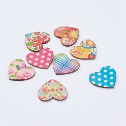 Mixed Color Spray Paint Wood Cabochons, Heart, Mixed Color, 19x21x2mm
