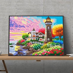 Building DIY Luminous Diamond Painting Kits, including Canvas, Resin Rhinestones, Diamond Sticky Pen, Tray Plate and Glue Clay, Rectangle, Building Pattern, 400x300mm