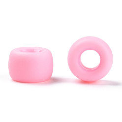 Pearl Pink Opaque Plastic Beads, Frosted, Barrel, Pearl Pink, 9x6mm, Hole: 3.8mm, about 1900pcs/500g