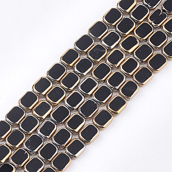 Black Electroplate Glass Beads Strands, Edge Plated, Rectangle, Black, 9.5~10x7.5~8x4mm, Hole: 1mm, about 30pcs/strand, 11.4 inch