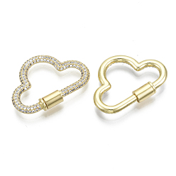 Clear Brass Micro Pave Cubic Zirconia Screw Carabiner Lock Charms, for Necklaces Making, Cloud, Nickel Free, Real 16K Gold Plated, Clear, 23x32x3mm, Screw: 8x5mm