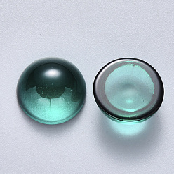 Dark Cyan Transparent Spray Painted Glass Cabochons, Half Round/Dome, Dark Cyan, 16x8mm