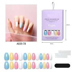 Mixed Color Plastic Full Cover False Nail Tips, Press-On Nail Art Detachable Manicure, Trapezoid, Mixed Color, 17.1~22.8x7~13.6mm, 24pcs/box