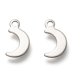 Stainless Steel Color 201 Stainless Steel Charms, moon, Stainless Steel Color, 10x6x0.5mm, Hole: 1.4mm