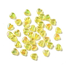 Jaune Perles en plastique transparentes écologiques, ab de couleur, cœur, jaune, 6x6x3mm, Trou: 1.2mm, environ8300 pcs / 500 g